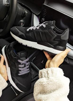 Чоловічі кросівки adidas nite jogger 3m чорні кеди чоловічі адідас весняні літні  замша замшеві топ якість низькі текстильні легкі сітка