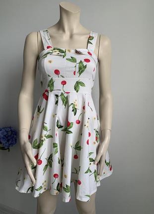 Платье мини принт вишни в стиле пип ап