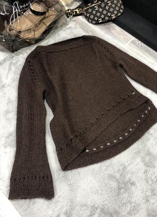 Асиметричный мохеровый джемпер коричневый свитер пуловер