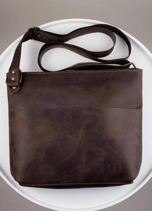 Чоловіча шкіряна темно коричнева сумка-месенджер, сумка через плече з натуральної шкіри crazy horse