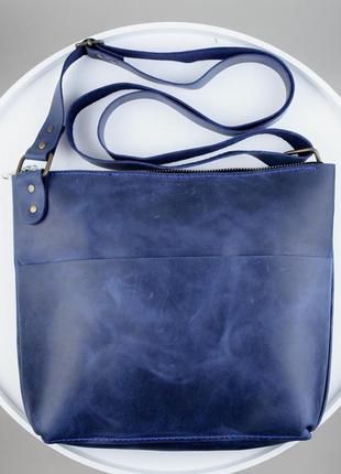 Чоловіча шкіряна синя сумка-месенджер, сумка через плече з натуральної шкіри crazy horse