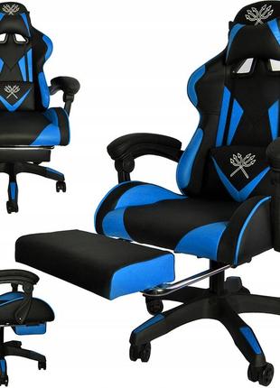 Геймерське крісло з екошкіри з підставкою для ніг dunmoon (8978) blue