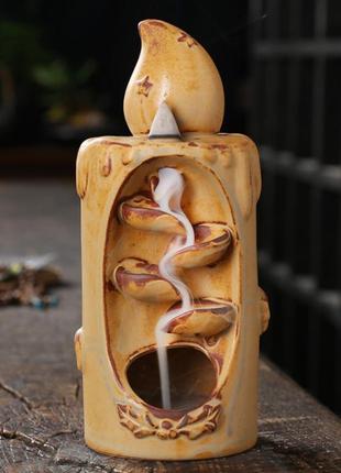 Керамическая подставка для благовоний backflow желтая свеча. водопад жидкий дым