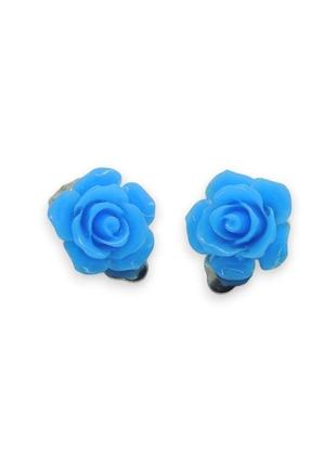 Кліпси сережки дитячі для вух без пробивання вуха liresmina jewelry сережки у вигляді квітки троянда синя