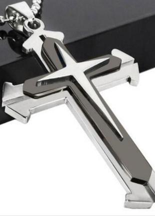 Кулон хрестик підвіска на ланцюжку хрест чорний сріблястий