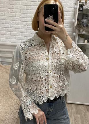 Кружевная блузка блуза рубашка винтаж ажурная