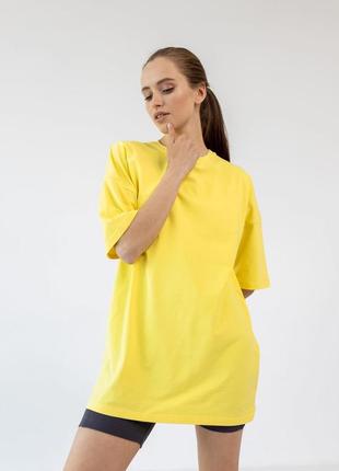 Жіноча якісна футболка оверсайз жовта1 фото