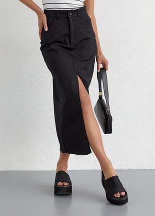 Коттоновая юбка миди с разрезом цвет черный размер s fl_000251