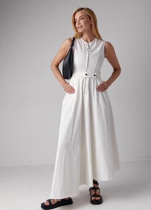 Платье макси с молнией и асимметричным подолом цвет молочный размер s fl_001491