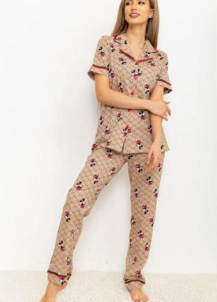 Піжама жіноча з принтом, колір бежевий, розмір s fa_006309