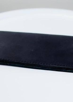 Мужской черное кожаный портмоне, кошелек из натуральной кожи crazy horse на кнопках