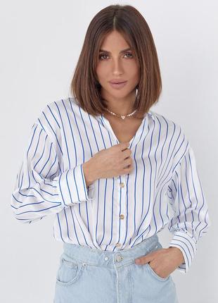 Шелковая блуза на пуговицах в полоску цвет синий размер m fl_001088