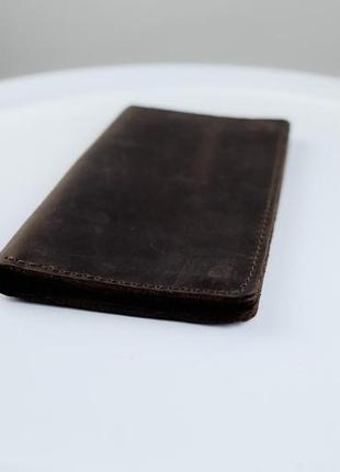 Чоловіче темно-коричневе шкіряне портмоне, гаманець із натуральної шкіри crazy horse на кнопках