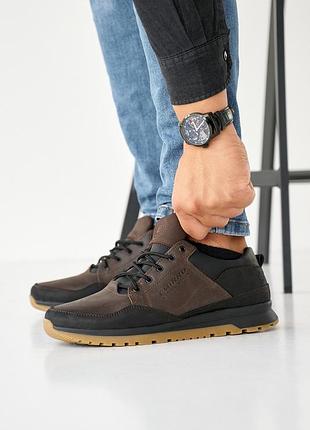 Чоловічі кросівки шкіряні весняно-осінні коричневі-чорні розмір 40 fv_000287