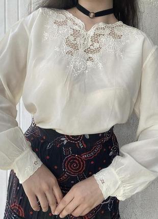 Вінтажна шовкова блуза китайська натуральний шовк мереживо вінтаж