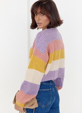 Укороченный вязаный свитер в цветную полоску цвет желтый размер s fl_000680