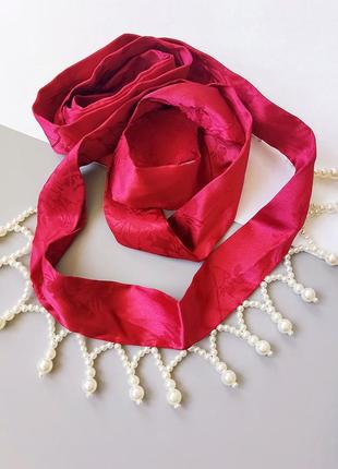 Прикраса на лоб червона стрічка з перлами