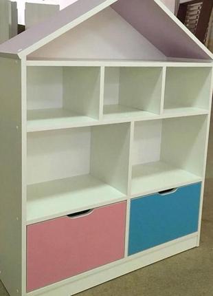 Стеллаж для игрушек замок, 2 ящика, 7 ячеек. цвет белый с розовым/бирюза.