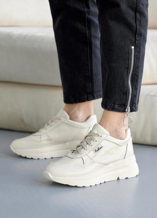 Жіночі кросівки шкіряні весняно-осінні молочні розмір 37 fv_002552