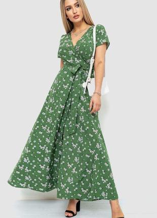Женское платье с цветочным принтом сезон лето-демисезон цвет хаки размер s-m fg_01460