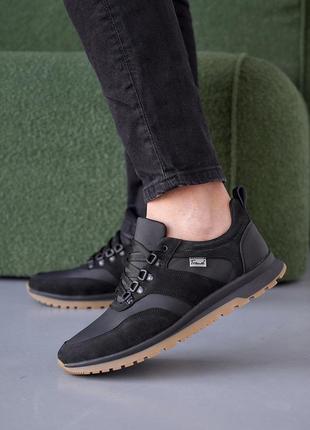 Чоловічі кросівки шкіряні весняно-осінні чорні розмір 43 fv_002514