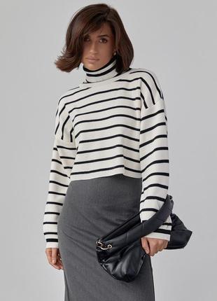Укорочений светр у смужку oversize колір кремовий розмір s fl_000891