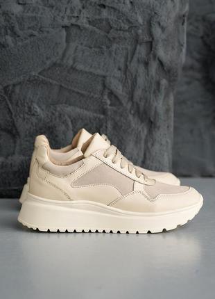 Жіночі кросівки шкіряні весняно-осінні молочні розмір 37 fv_002767