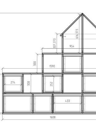Стеллаж в детскую комнату домик на 14 ячеек, 8 ящиков