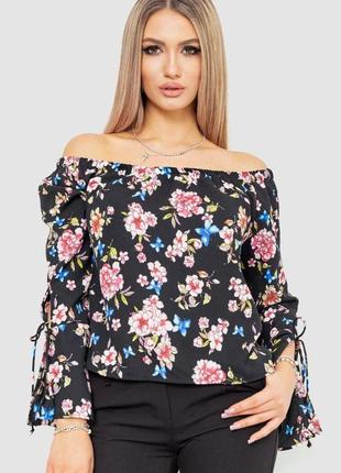 Блуза з квітковим принтом, колір чорний, 244r6001