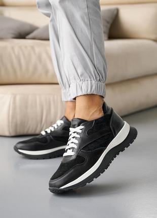 Жіночі кросівки шкіряні весняно-осінні чорні розмір 40 fv_002778