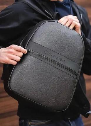Мужской рюкзак молодежный кожаный плотный вместительный повседневный городской стильный черный calvin klein
