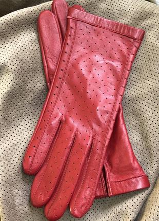 Жіночі шкіряні рукавички без підкладки з натуральної шкіри ягняти. колір червоний. розмір 7"/19 см