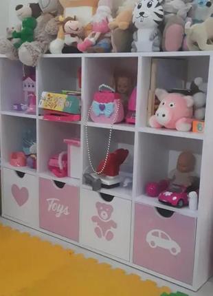 Стеллаж для игрушек и книг на 12 ячеек (бело-розовый)