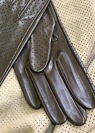 Женские кожаные перчатки без подкладки из натуральной кожи. цвет шоколад. размер 7,5"/20 см