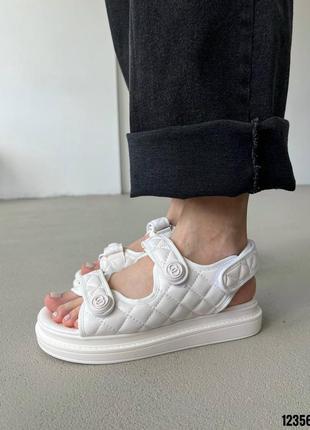Білі шкіряні стьобані стьогані босоніжки сандалі з липучками на липучках товстій підошві9 фото