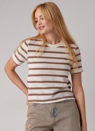 Жіноча в'язана футболка в смужку — кавовий колір, s (є розміри)