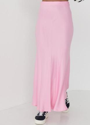Длинная атласная юбка на резинке, цвет: розовый m