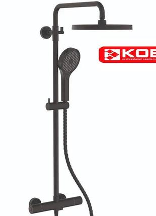 Душова система з термостатом koer kb-55013-05 з верхнім душем латунна чорна kr4731