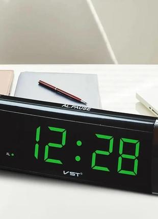 Электронные цифровые часы vst-730 с будильником, зеленая подсветка.