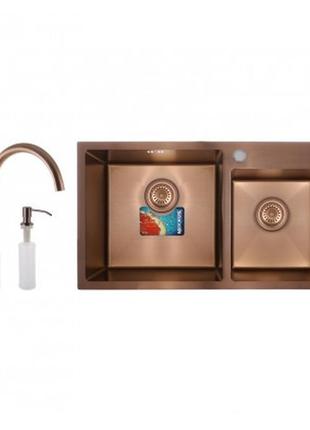 Мийка для кухні повний комплект mixxus set-7843d-220x1.0-pvd-bronze