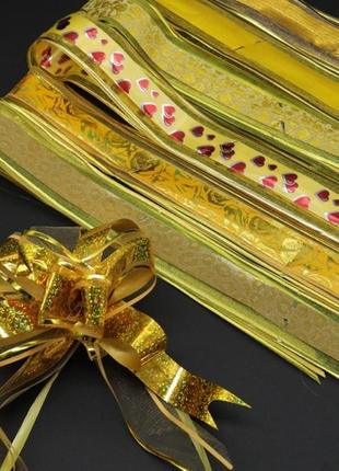 Бант для упаковки подарков на затяжках декоративный  цвет "золото". 6х14 см2 фото