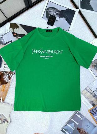 Стильна довга футболка з принтом oversize зелений 42-50