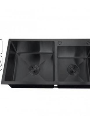 Мийка для кухні zerix zh7843db-215 (3.0/1.0) pvd-black з диспенсером і сушаркою для посуду