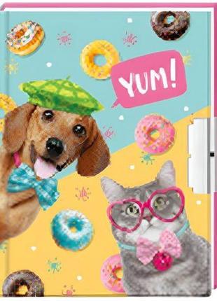 Блокнот на замочку "пес, кіт та пончики"