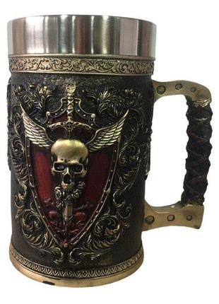 Кухоль чашка 3d skull mug череп пивний кухоль з гербом крилатого черепа