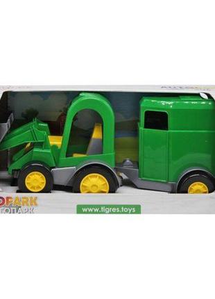 Трактор-баггі з ковшем зелений з коневозом