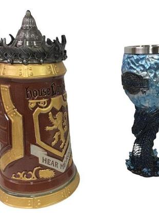 Подарочный набор кружка game of thrones house lannister stein игра престолов дом ланнистеров и бокал дракон