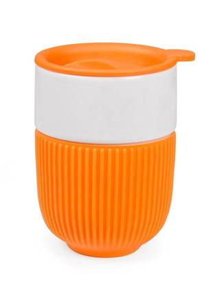 Чашка керамическая barell 350 мл белая/оранжевая, тм discover