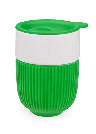 Чашка керамическая barell 350 мл белая/зеленая, тм discover
