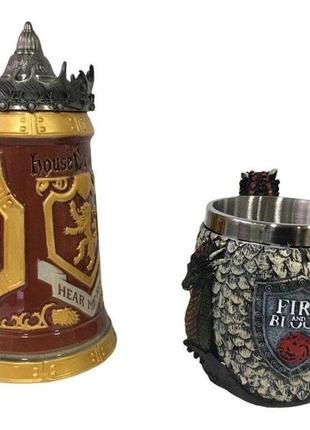 Подарунковий набір кухоль game of thrones house lannister і кухоль fire and blood targaryen 3d будинок таргарієн